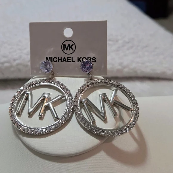 Michael Kors Silver and Crystal Logo Earrings - Picture 3 of 4